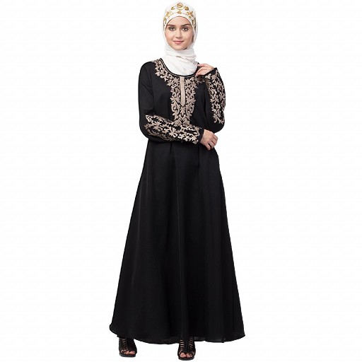 A-line abaya with Resham embroidery work- Black